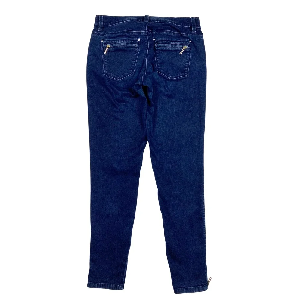 White House Black Market Skinny Leg Gold Zip Ankle Jeans Women‎ 4R Dark Indigo